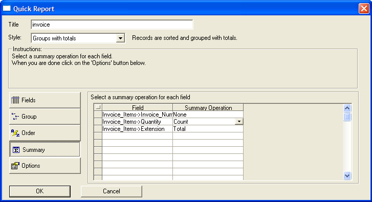 Ug Quick Report Summary Tab